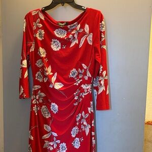 Ralph Lauren Red Dress with White Floral Design